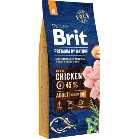 BRIT PREMIUM BY NATURE Adult M - sucha karma z kurczakiem dla psów dorosłych ras średnich - 15 kg