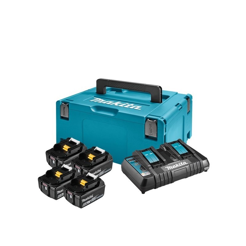 Zestaw Powerpack Makita 18V, 4 akumulatory BL1860B, ładowarka DC18RD, walizka MAKPAC Zestaw Powerpack Makita 18V, 4 akumulatory BL1860B, ładowarka DC18RD, walizka MAKPAC
