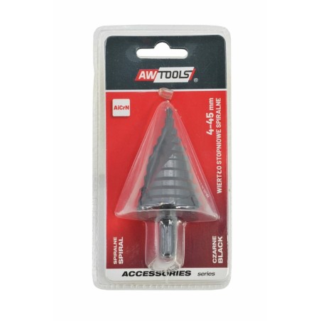 AW WIERTŁO STOPNIOWE SPIRALNE/ 4-45mm/ AICrN/ CZARNE