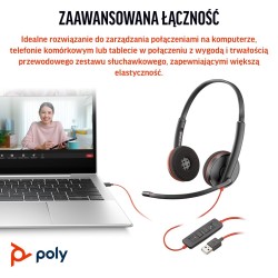 POLY Zestaw słuchawkowy Blackwire 3220 Stereo USB-C + przejściówka USB-C/A