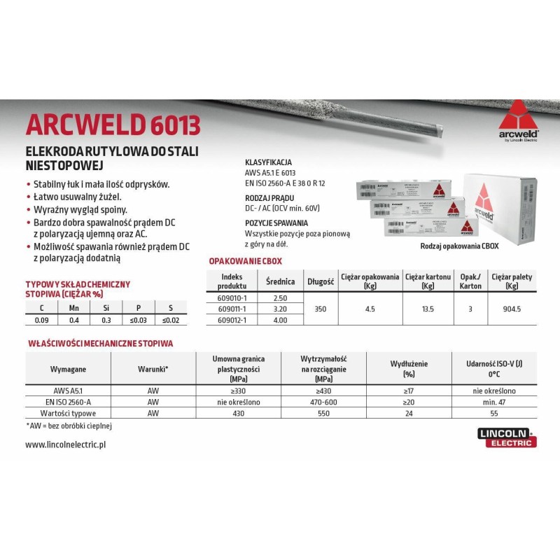 LINCOLN ELEKTRODA ARCWELD 6013 FI 3,2/4,5kg