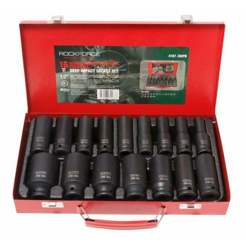 Zestaw nasadek udarowych ROCKFORCE dł. 6-K 16 szt. 1/2" 10-36mm z walizką