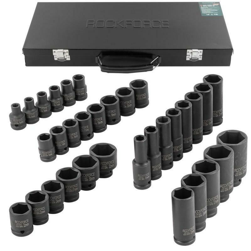Rockforce nasadki udarowe komplet 33 elementów 1/2" 6-kąt 8-32mm