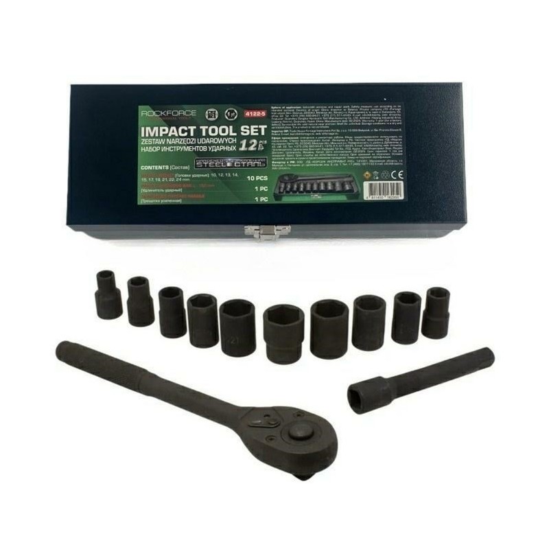 ROCKFORCE ZESTAW KLUCZY UDAR.12el. 1/2" 6KĄT. (10-24mm)
