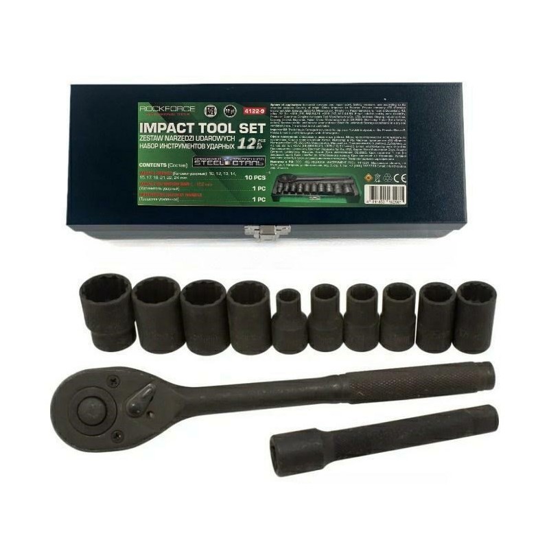 ROCKFORCE ZESTAW KLUCZY UDAR.12el. 1/2" 12KĄT. (10-24mm)