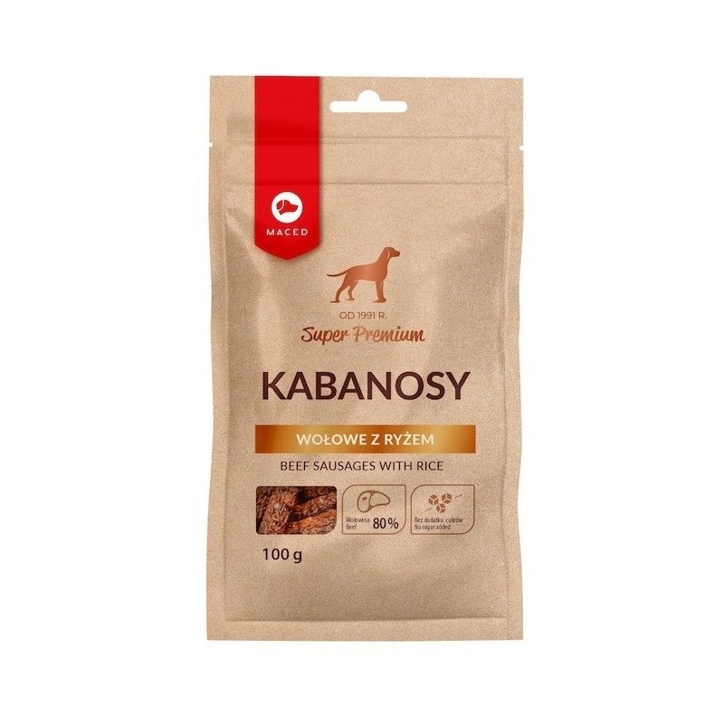 MACED Kabanosy wołowe z ryżem - przysmak dla psa - 100 g MACED Kabanosy wołowe z ryżem - przysmak dla psa - 100 g