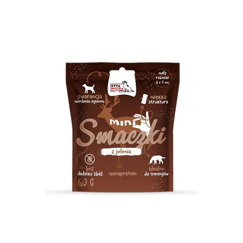 SYTA MICHA - MINI Smaczki z jelenia - przysmak dla psa - 60g SYTA MICHA - MINI Smaczki z jelenia - przysmak dla psa - 60g
