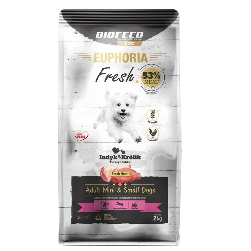 BIOFEED Euphoria Fresh Meat Adult Mini & Small Indyk i Królik 2kg BIOFEED Euphoria Fresh Meat Adult Mini & Small Indyk i Królik 2kg