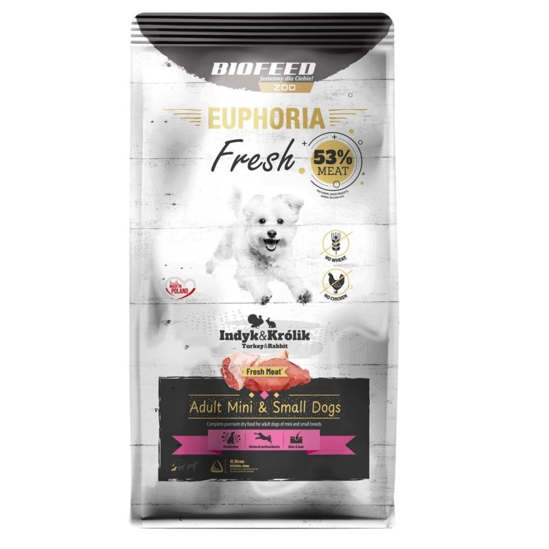 BIOFEED Euphoria Fresh Meat Adult Mini & Small Indyk i Królik 8kg BIOFEED Euphoria Fresh Meat Adult Mini & Small Indyk i Królik 8kg