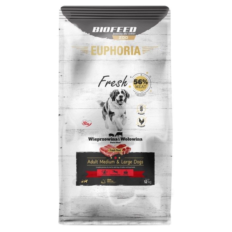 BIOFEED Euphoria Fresh Meat Adult Medium & Large Wieprzowina i Wołowina 12kg BIOFEED Euphoria Fresh Meat Adult Medium & Large Wieprzowina i Wołowina 12kg
