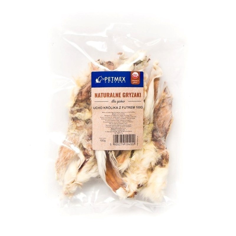 Gryzak dla psów PETMEX Ucho Królika z futrem 100g Gryzak dla psów PETMEX Ucho Królika z futrem 100g