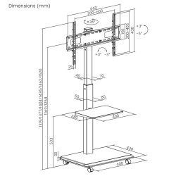Stand / wózek dla TV Ergo-Office, max. obciążenie 50kg / 5kg półka, max. VESA 600x400, wbud. listwa zasil., czarny, ER-304 B
