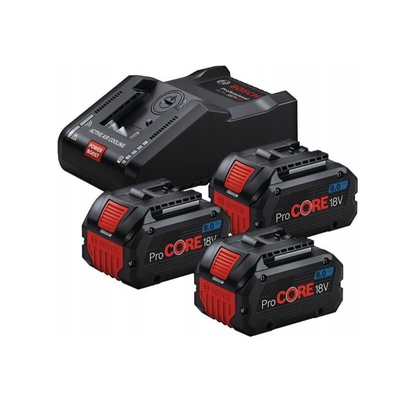 BOSCH.AKUMULATOR 18V 8,0Ah PROCORE 3szt. +ŁADOWARKA GAL 18V-160 ...