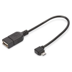 Kabel microUSB B kątowy/USB A M/Ż OTG czarny 0,15m USB 2.0 HighSpeed