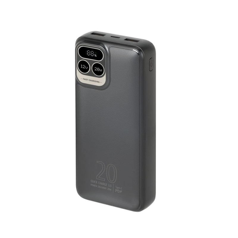 Powerbank RIVACASE 20000 mAh USB-C 20W + LCD, czarny