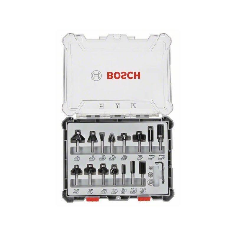 BOSCH ZESTAW FREZÓW 15szt. UCHWYT 6mm