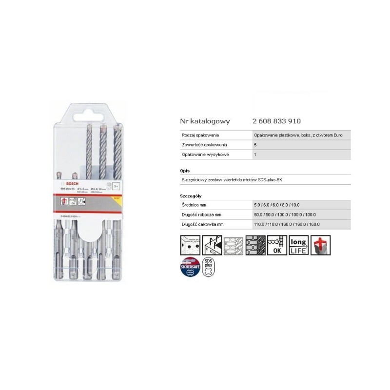 BOSCH WIERTŁO SDS PLUS-5X KPL. 5szt. 5/6/6/8/10x110/160mm