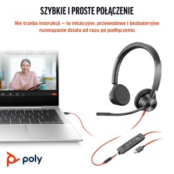 Poly Blackwire 3325 Stereo Microsoft Teams Certified USB-C Headset +3.5mm Plug +USB-C/A Adapter
