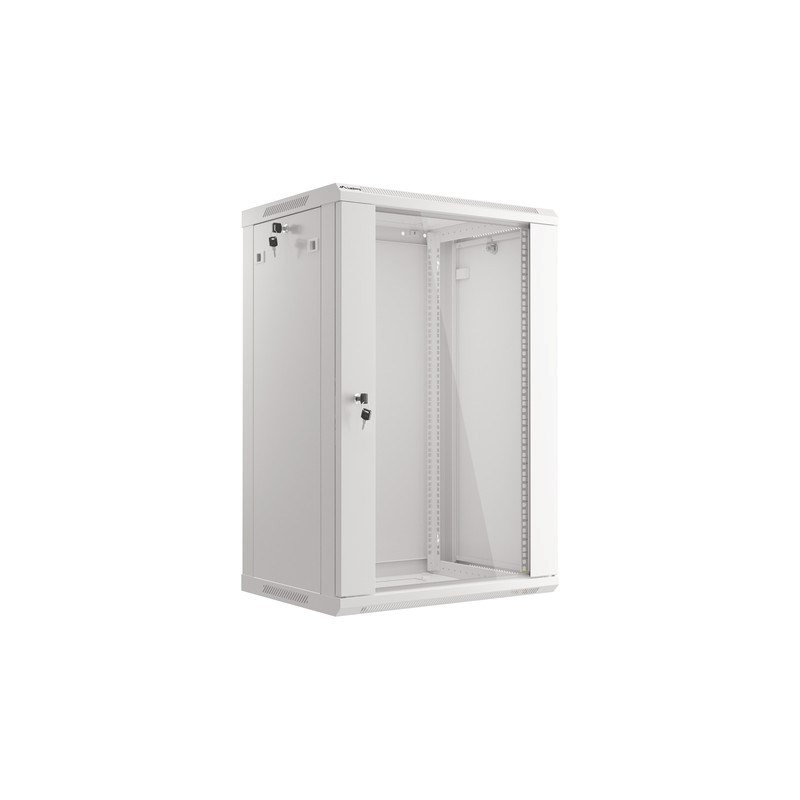 Lanberg :: Rack Cabinet 19? Wall-Mount 18U/600X450 (flat-pack) V2 Grey, Glass door