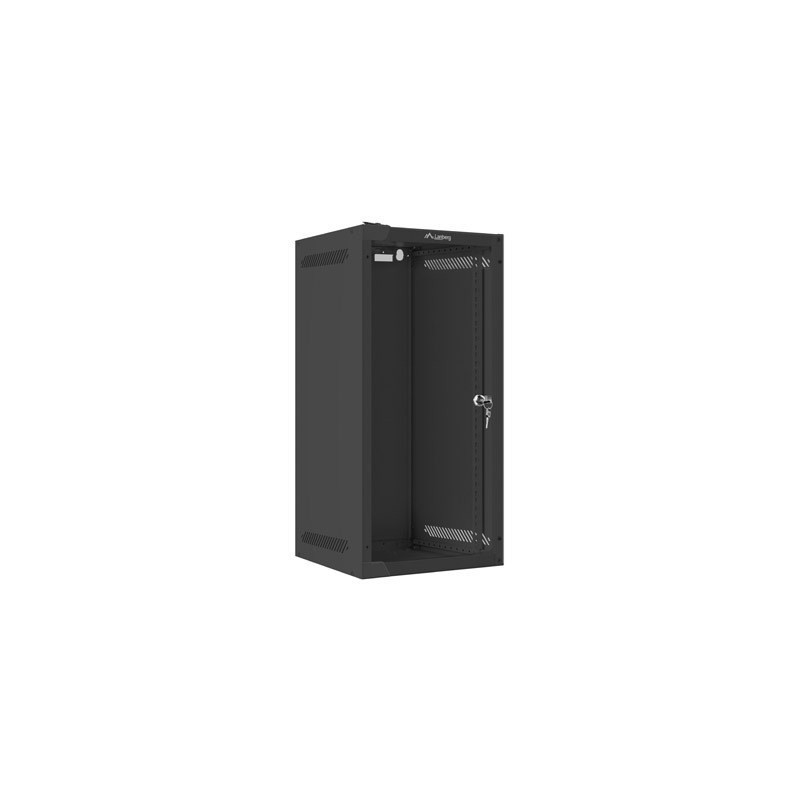 Szafa instalacyjna rack wisząca 10" 12U 280x310 czarna drzwi szklane Lanberg (Flat Pack)