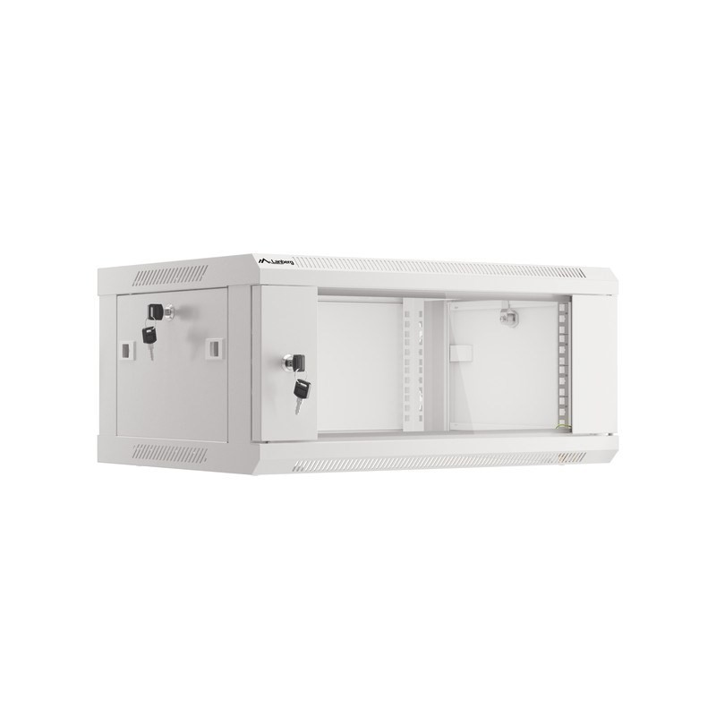 Lanberg :: Rack Cabinet 19? Wall-Mount 4U/600X450 (flat-pack) V2 Grey, Glass door