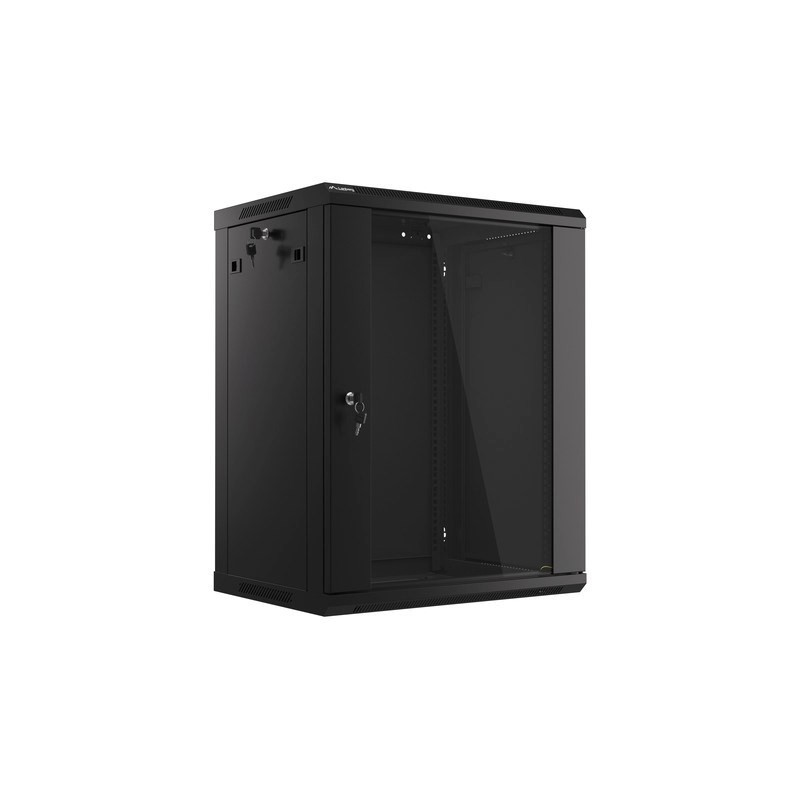 Lanberg Szafa rack 19 cali Wall-Mount 15U/600x450 V2 czarna, drzwi szklane