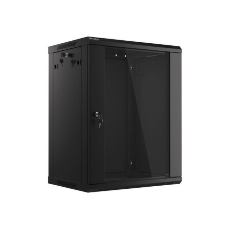 Lanberg Szafa rack 19 cali Wall-Mount 15U/600x450 V2 czarna, drzwi szklane