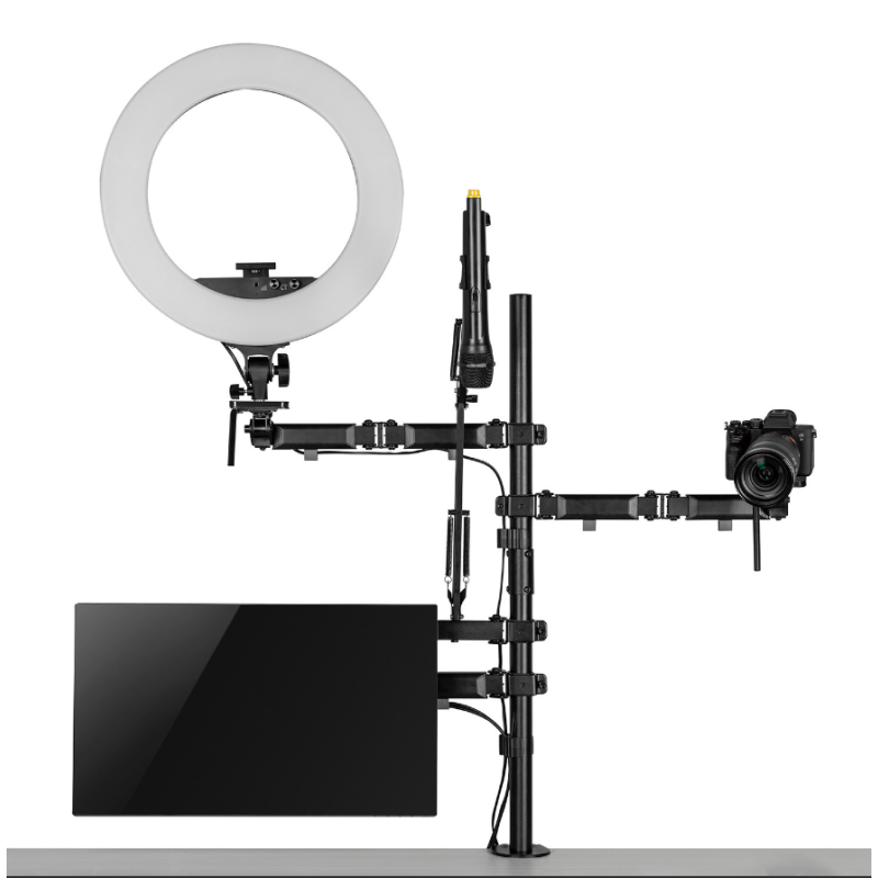 Uchwyt na monitor mikrofon kamerę i naświetlacz All-In-One Studio NanoRS, YouTube, 17"-32", max. 9kg, RS164 Uchwyt na monitor mikrofon kamerę i naświetlacz All-In-One Studio NanoRS, YouTube, 17"-32", max. 9kg, RS164