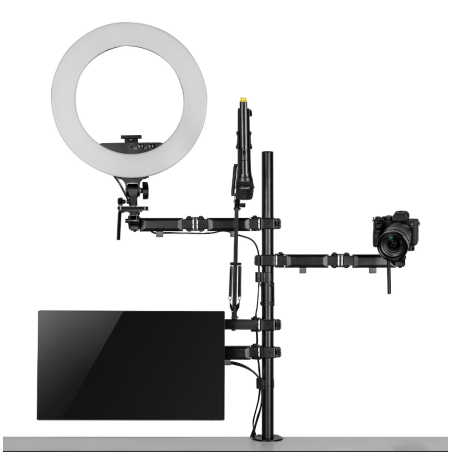 Uchwyt na monitor mikrofon kamerę i naświetlacz All-In-One Studio NanoRS, YouTube, 17"-32", max. 9kg, RS164