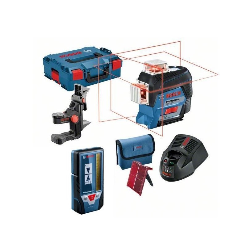 BOSCH.LASER PŁASZCZYZNOWY GLL 3-80 C +UCHWYT BM 1 +ODBIORNIK LR 7 1x2,0Ah LB