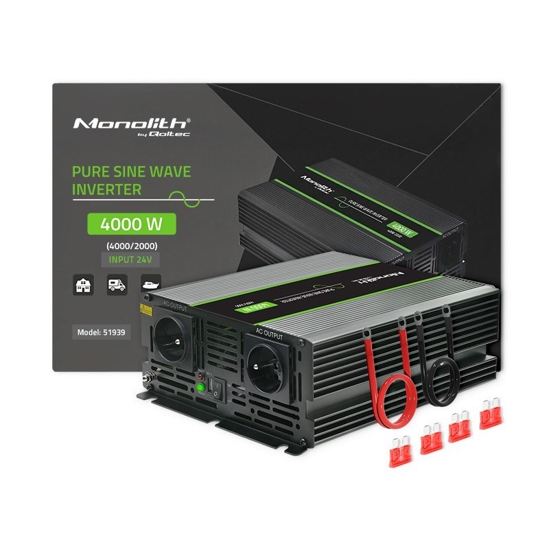 Qoltec Przetwornica napięcia Monolith | 2000W | 4000W | 24V na 230V | Czysty Sinus