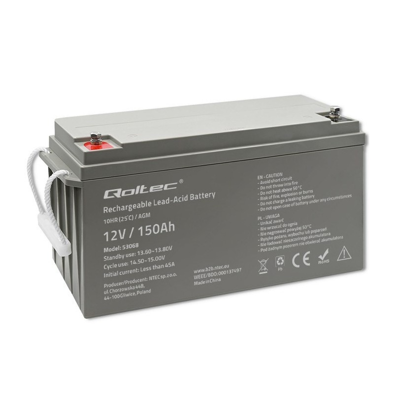 Qoltec Akumulator AGM | 12V | 150Ah | max. 2250A | 40.1kg