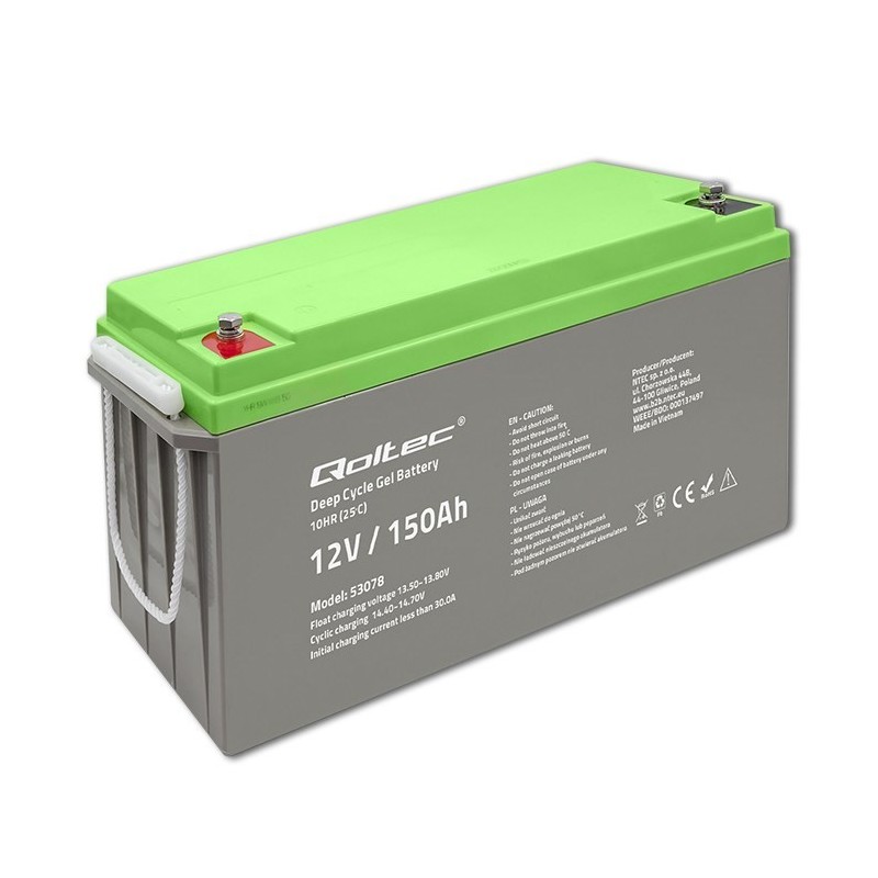 Qoltec Akumulator żelowy Deep Cycle | 12V | 150Ah | 44.5kg