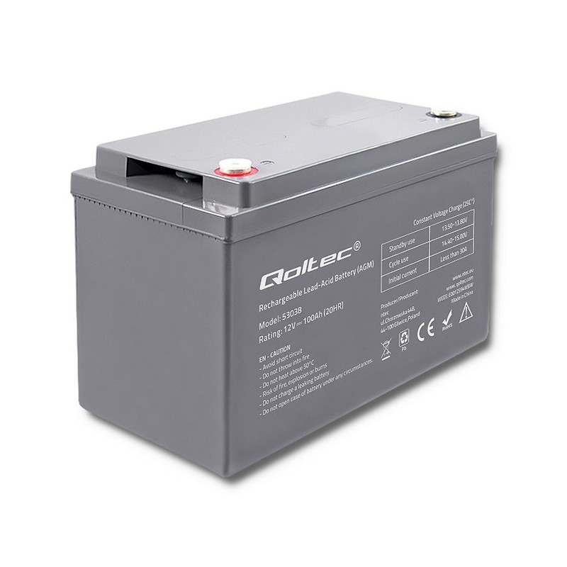 Qoltec Akumulator AGM | 12V | 100Ah | max 1200A | 28.1kg