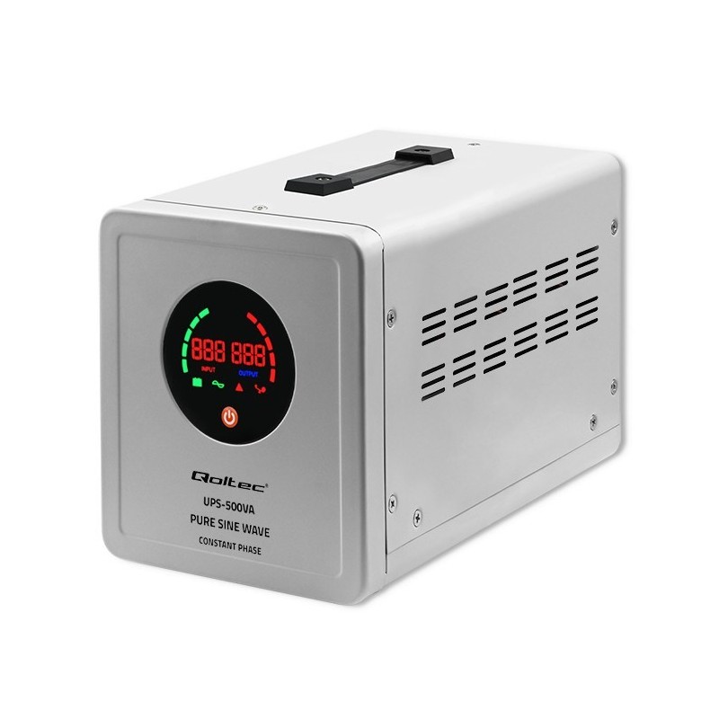 Qoltec Zasilacz awaryjny Pure Sine Wave UPS | 500VA | 350W | Stała faza | Szary