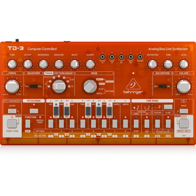 Behringer TD-3-TG Syntezator linii basowej pomarańczowy przeźroczysty Behringer TD-3-TG Syntezator linii basowej pomarańczowy przeźroczysty
