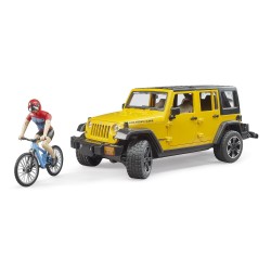 Jeep Wrangler Unlimited Rubicon z rowerem górskim i figurką kolarza