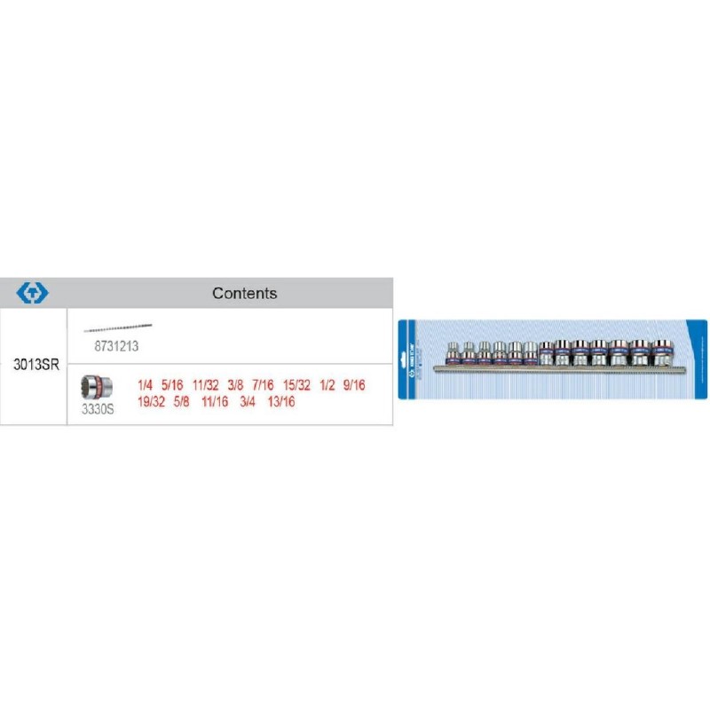KT KPL.NASADEK 3/8" 13cz. KRÓTKIE 12-KĄT CALOWE 1/4"-13/16"...