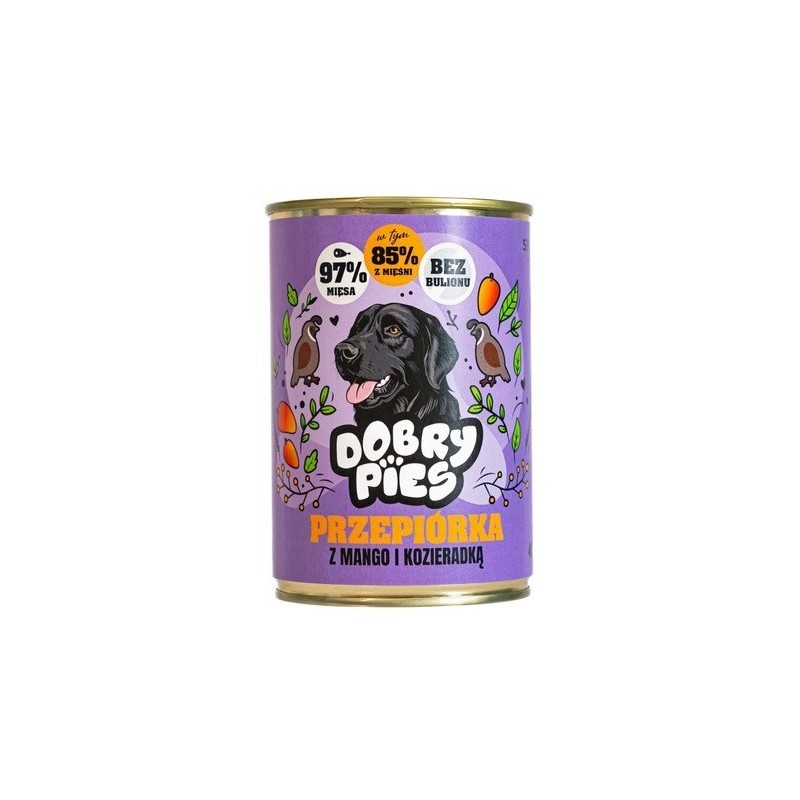 DOBRY PIES Przepiórka z mango i kozierdką mokra karma dla psa 400g DOBRY PIES Przepiórka z mango i kozierdką mokra karma dla psa 400g