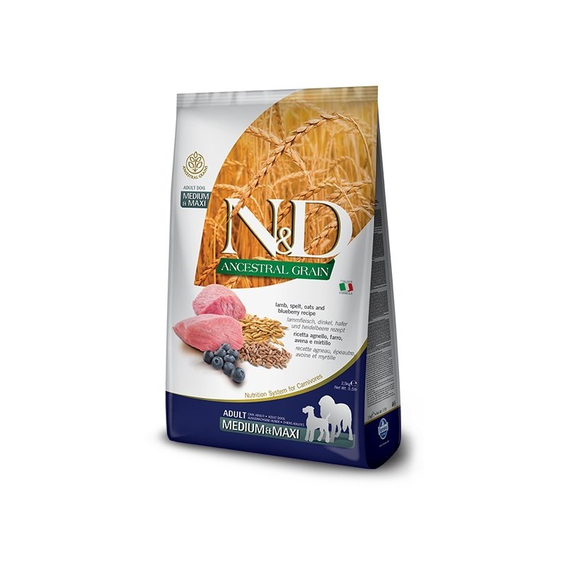 FARMINA N&D Ancestral Grain Lamb & Blueberry Adult Medium & Maxi - sucha karma dla psa - 12kg FARMINA N&D Ancestral Grain Lamb & Blueberry Adult Medium & Maxi - sucha karma dla psa - 12kg