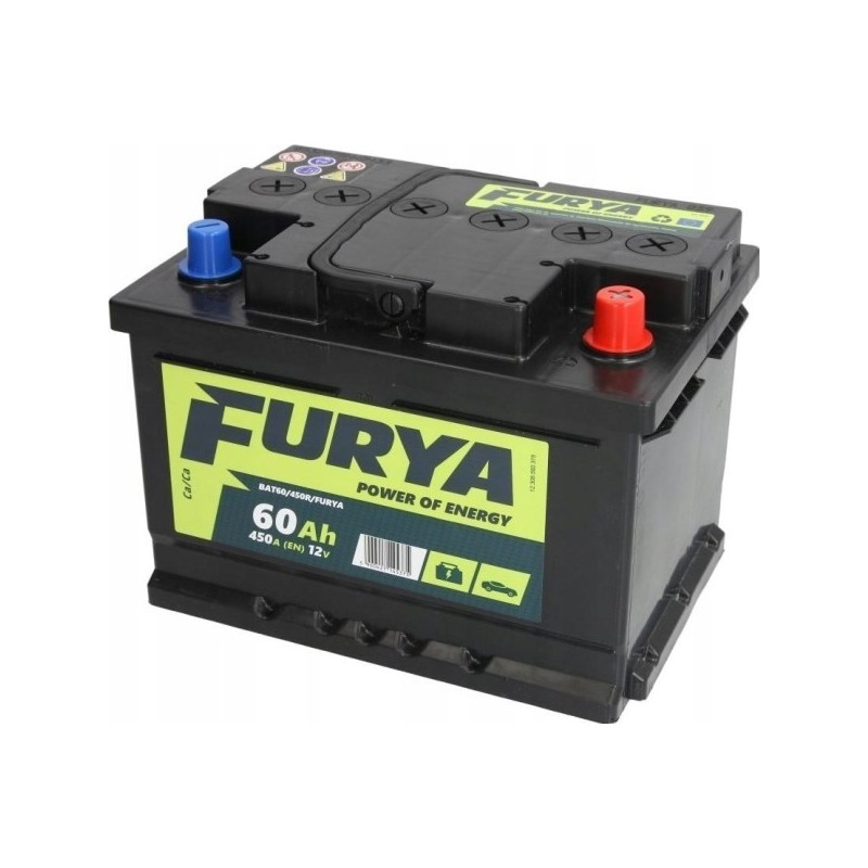 Akumulator FURYA 12V 60Ah/450A (P+ biegun standardowy) 242x175x175 B13 - stopka o wysokości 10,5 mm (rozruchowy)