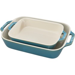 Zestaw 2 prostokątnych półmisków ceramicznych Staub - Antyczny turkusowy
