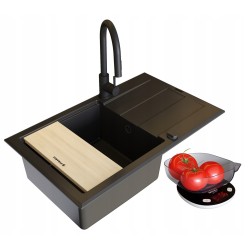 Zestaw - Zlewozmywak PYRAMIS SPARTA PLUS LUX (78X48) 1B 1D + BATERIA IDEA BLACK EDITION - 070175802BE - Volcano