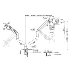 Gembird MA-DA2-02 Biurkowe ramię na dwa monitory (regulowane), od 17" do 32", obciążenie do 8kg