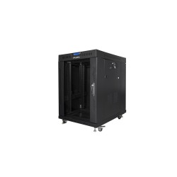 Szafa instalacyjna rack stojąca 19" 15U 600x800 czarna drzwi szklane LCD Lanberg (Flat Pack) V2