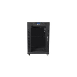 Szafa instalacyjna rack stojąca 19" 15U 600x800 czarna drzwi szklane LCD Lanberg (Flat Pack) V2