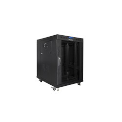Szafa instalacyjna rack stojąca 19" 15U 600x800 czarna drzwi szklane LCD Lanberg (Flat Pack) V2
