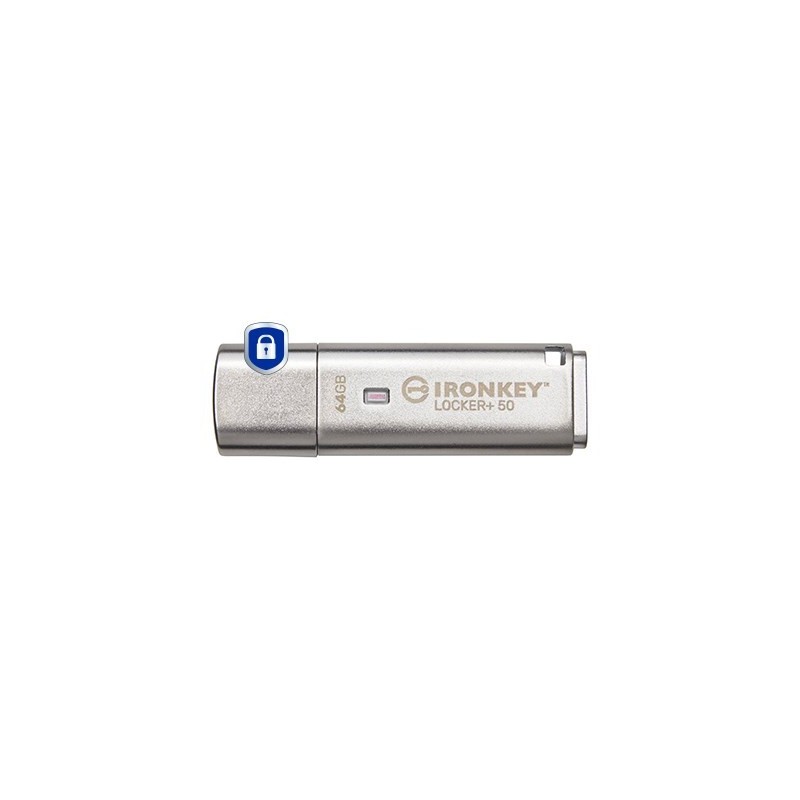 Kingston IronKey Locker+ 50 pamięć USB 64 GB USB Typu-A 3.2 Gen 1 (3.1 Gen 1) Srebrny Kingston IronKey Locker+ 50 pamięć USB 64 GB USB Typu-A 3.2 Gen 1 (3.1 Gen 1) Srebrny