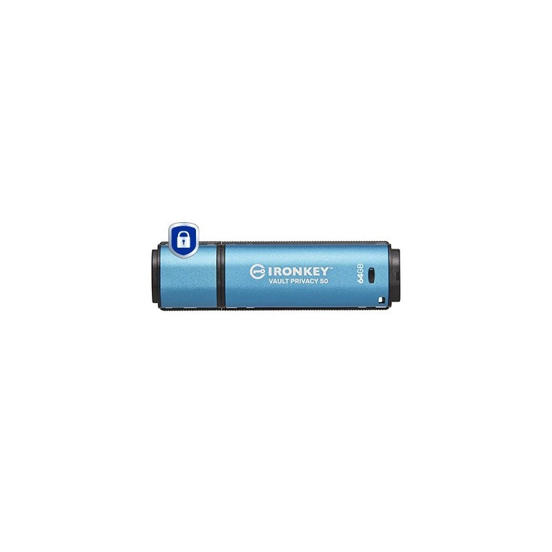 Kingston Technology IronKey Vault Privacy 50 pamięć USB 64 GB USB Typu-A 3.2 Gen 1 (3.1 Gen 1) Czarny, Niebieski Kingston Technology IronKey Vault Privacy 50 pamięć USB 64 GB USB Typu-A 3.2 Gen 1 (3.1 Gen 1) Czarny, Niebieski