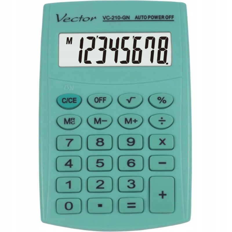 Vector Kalkulator kieszonkow KAV VC-210 GN, 8- cyfrowy ,64x98,5mm, jasnozielony Vector Kalkulator kieszonkow KAV VC-210 GN, 8- cyfrowy ,64x98,5mm, jasnozielony